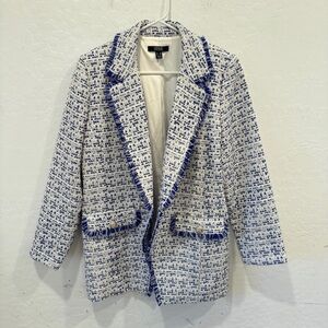 Dennis BassoTweed Notched Lapel Jacket Womens 10 Blue White Old Money